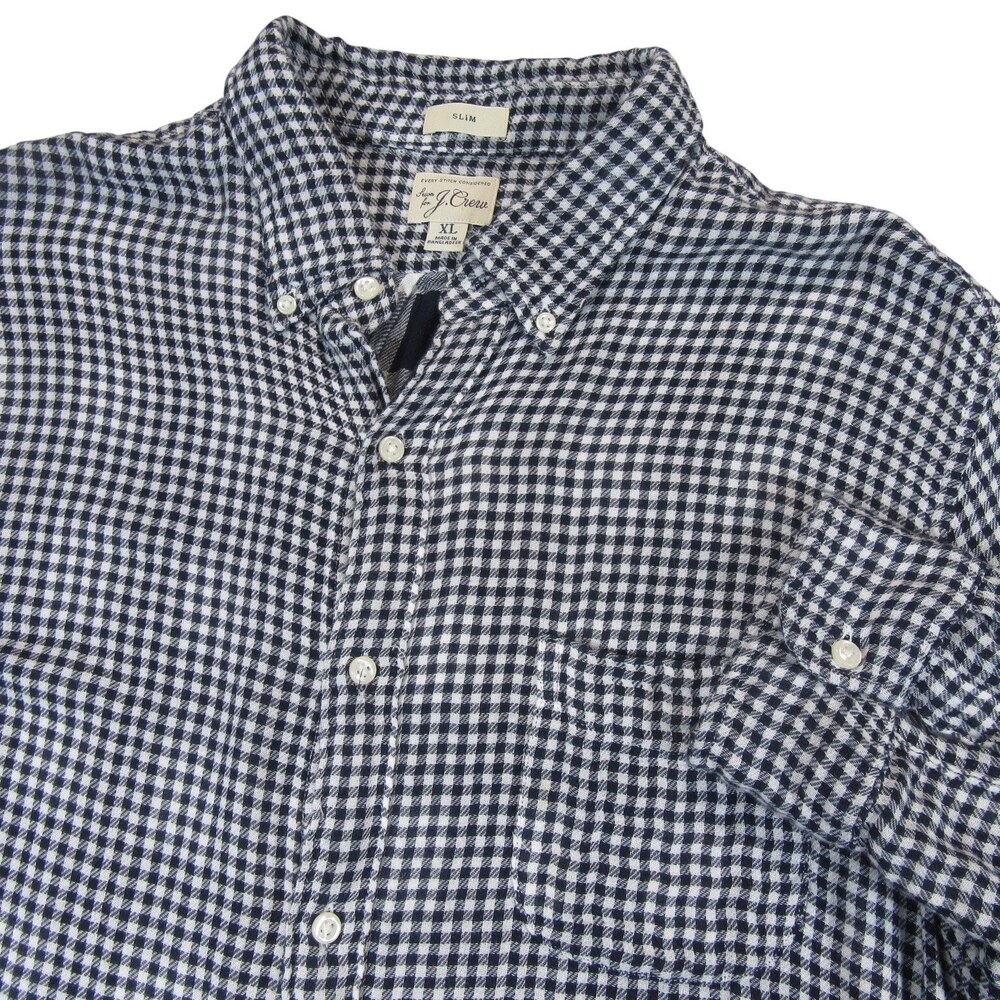 J Crew Mens Button Down Shirt XL Slim Fit Navy Blue Check‎ Every Stitch